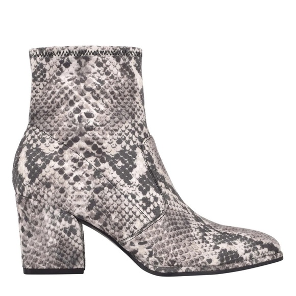 Marc Fisher Snake Print Leave Block Heel Stretch Ankle Sock Bootie - Picture 1 of 9